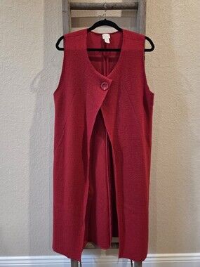 Chico's Wool Women's Sleeveless Red Button-Front Duster Dress Vest - Size 2